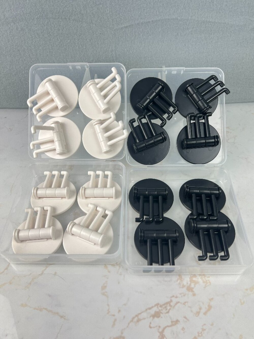 NEW 16ct Tri-Hook Black & White Adhesive Wall Hooks Lightweight Peel & Stick